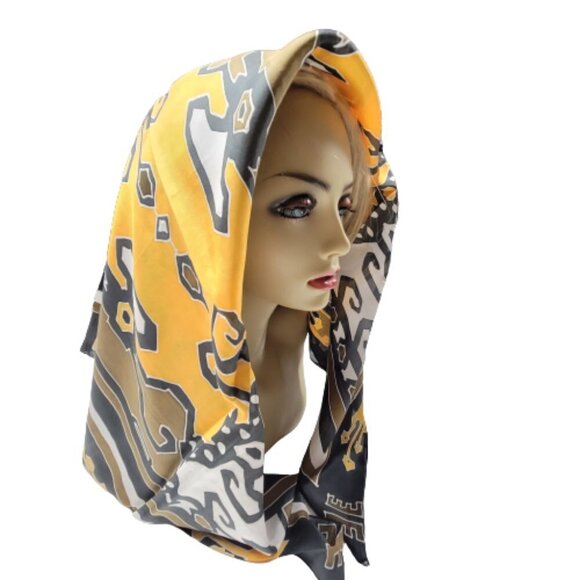 Mustard Yellow Handpainted Square Silk Scarf  - NEW - Picture 5 of 9